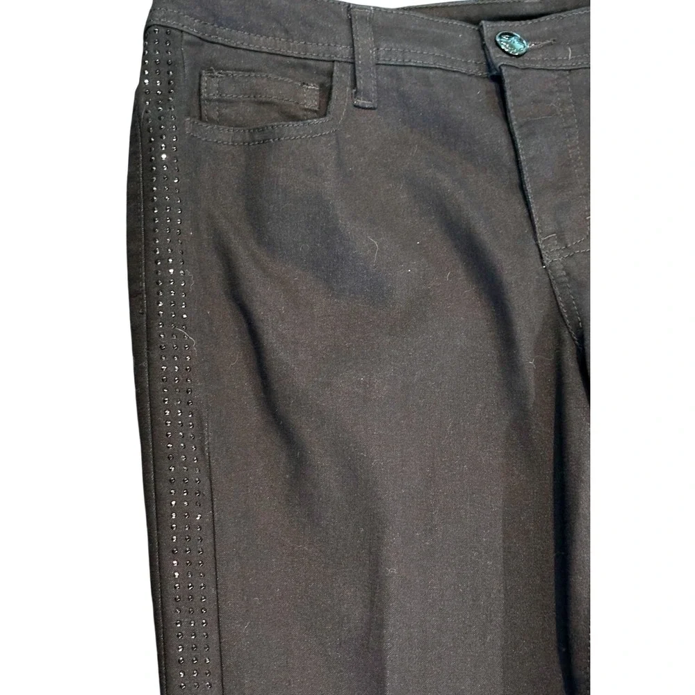 Style & Co Petite‎ Tummy Control Slim Leg Pants Black Embellished Rhinestone 12P